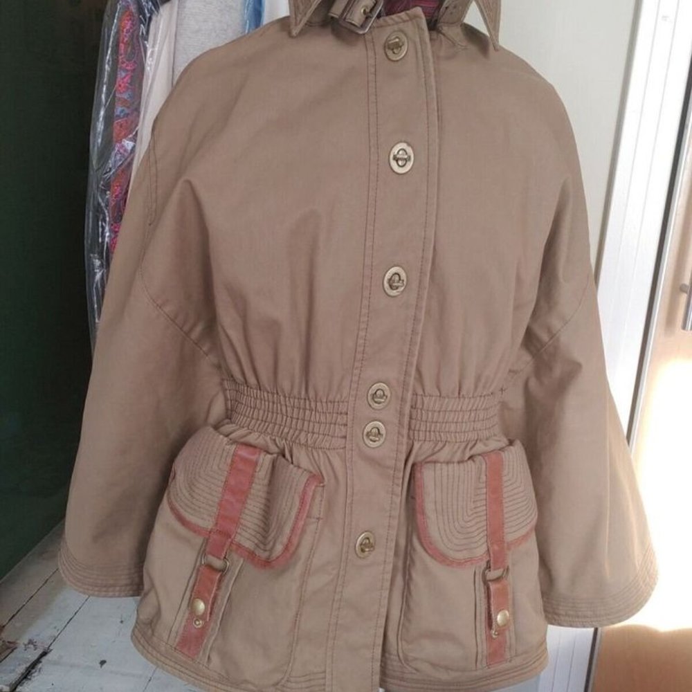 We Are Replay Waxed Felt Jacket Coat Cape Made in Italy leather trim $850